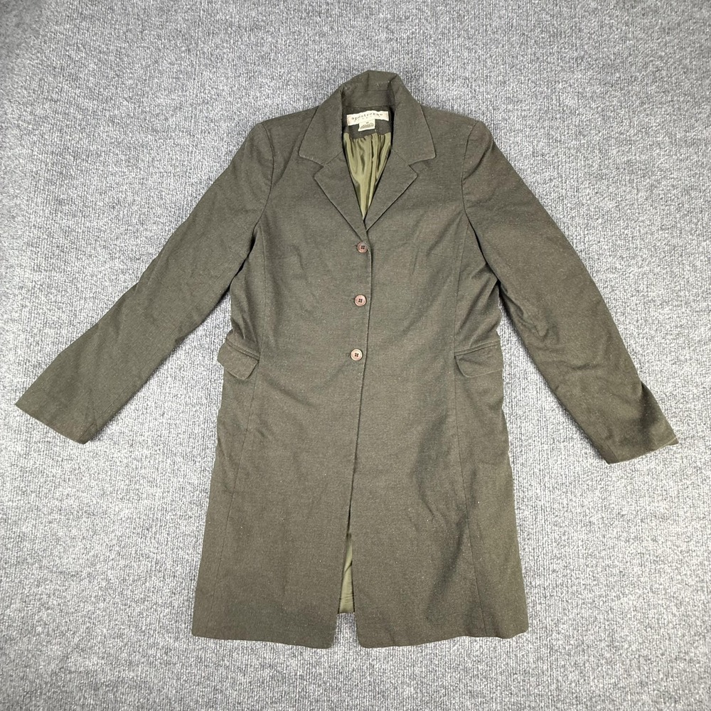 Apostrophe Coat Womens 10 Green Button Front Long Lined Single Breasted Overcoat